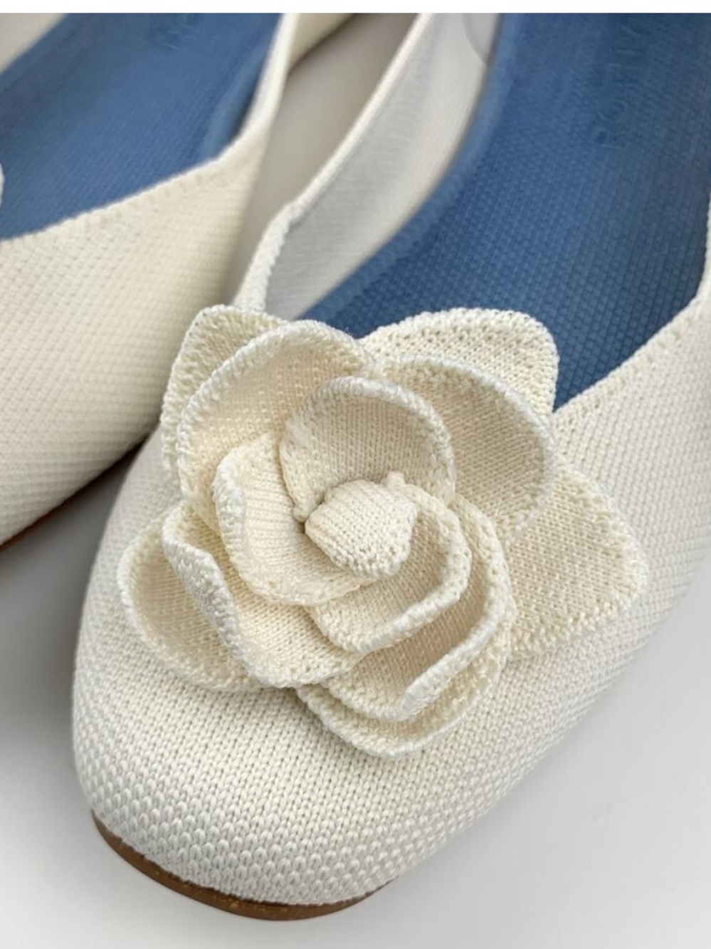 Rothy's Cream Floral Ballet Flats with Blue Insole Trim - Picture 2 of 5